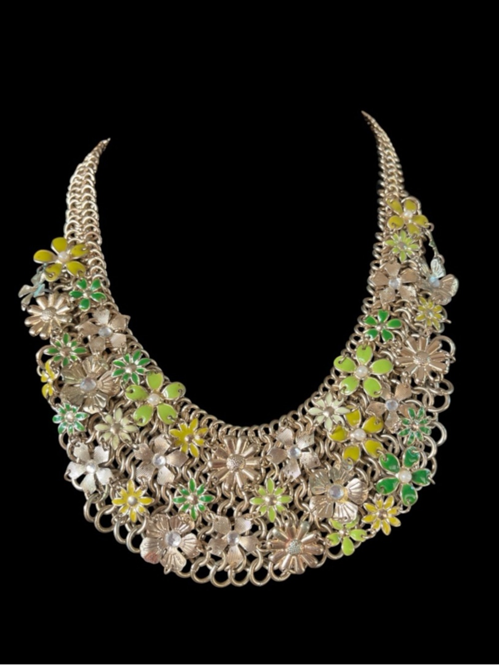 Vintage bib collar, enamel floral necklace